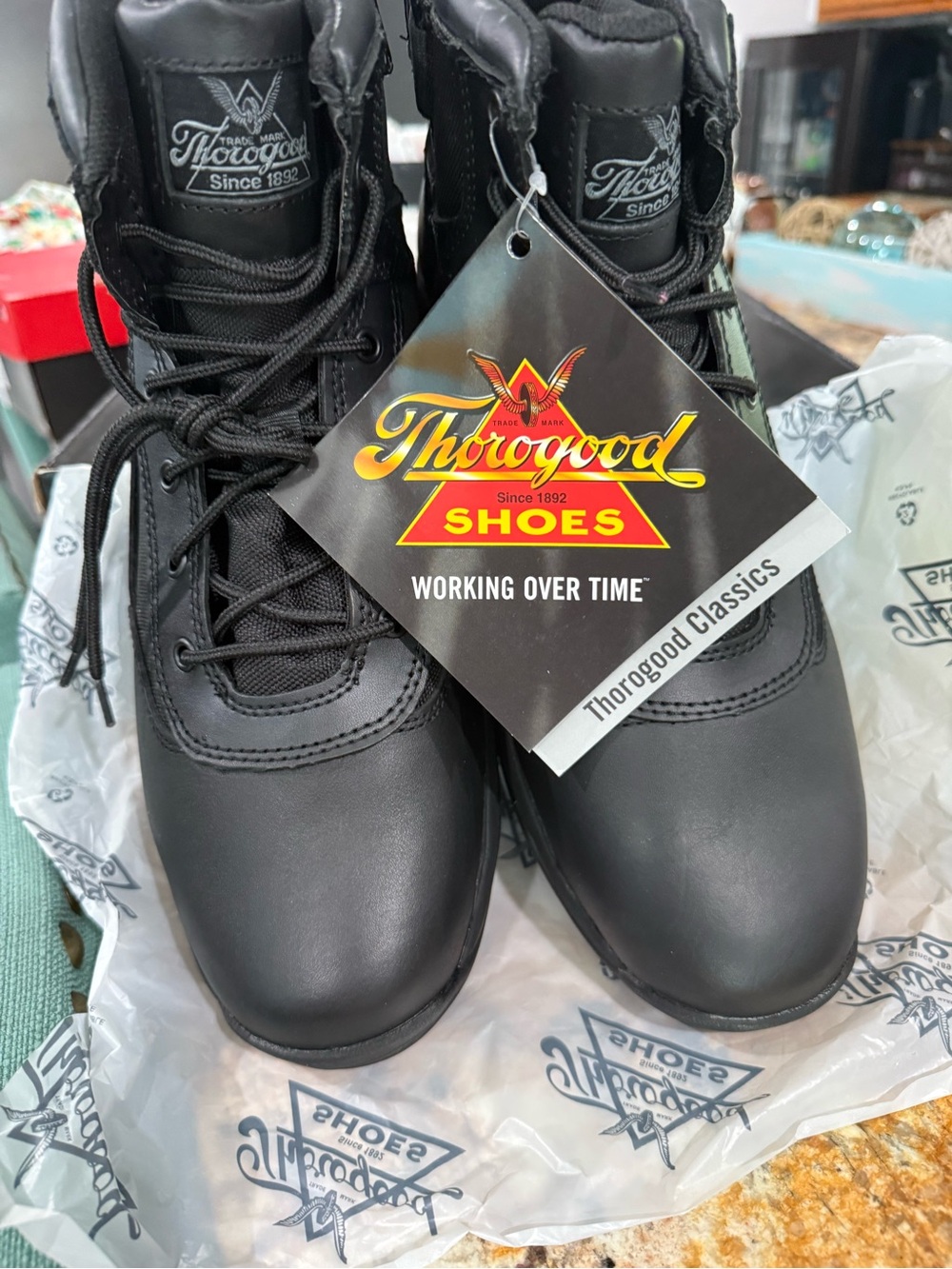 Thorogood Men's Black Leather Work Boots